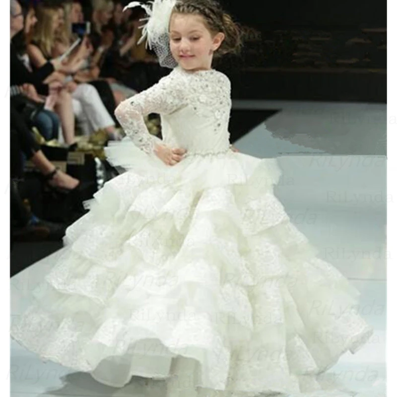 White ivory Princess Dress Puffy Flower Girl Dresses Ball Gown Comunion Dresses Flower Girl Dresses for Weddings