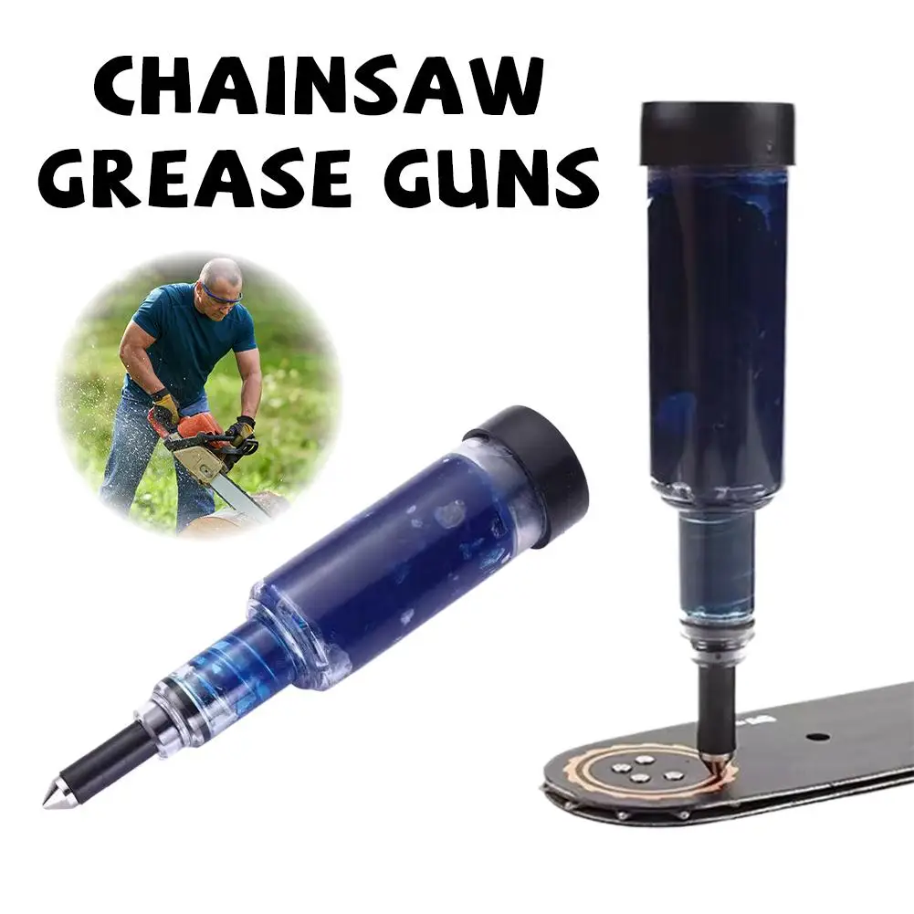 Chainsaw Guide Bar Grease Gun Hand Push Oiler Transparent Lubrication Pen for Chain Saw Nose Plate Maintenance Hand Tools