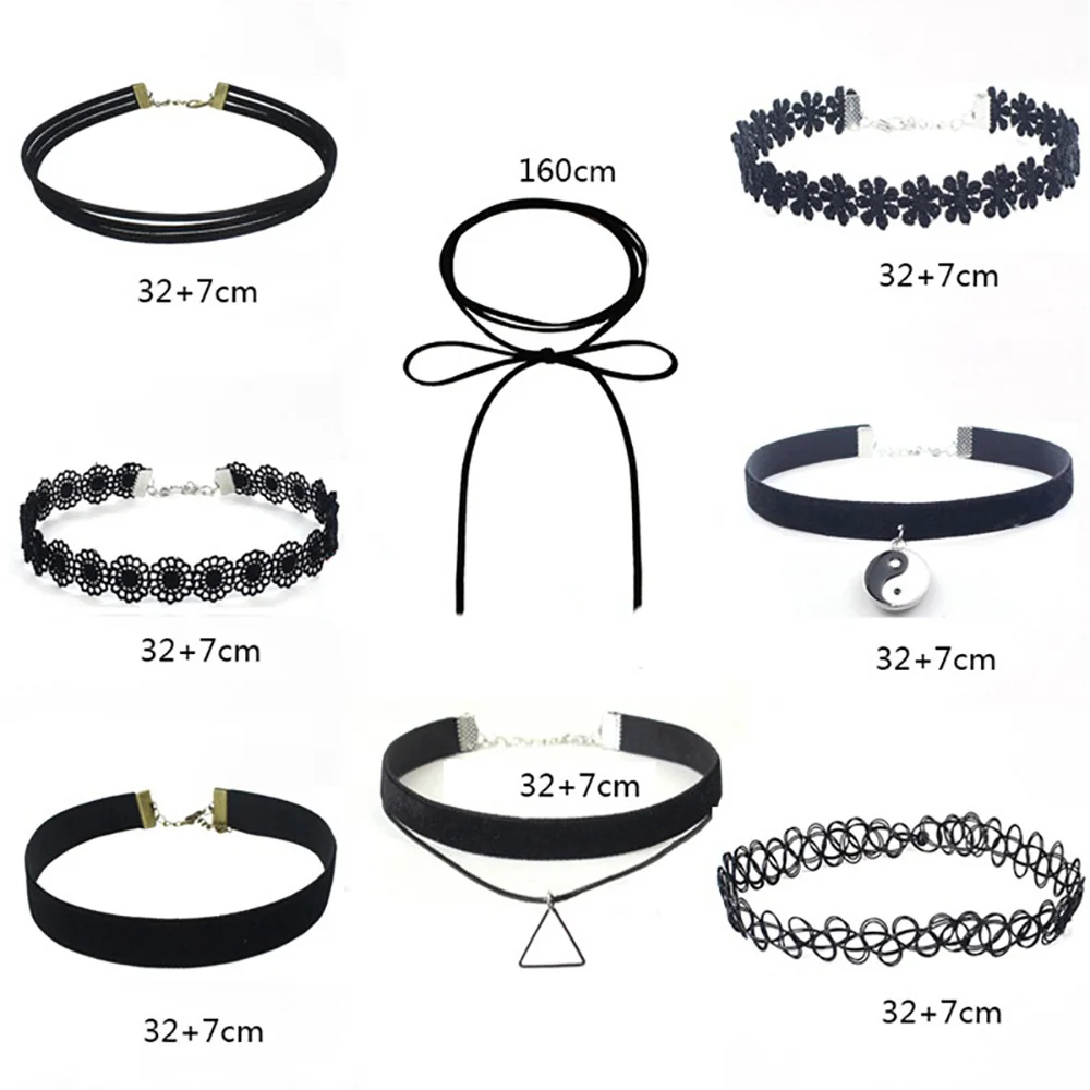 Vintage Black Velvet & Leather Gothic Choker Necklace