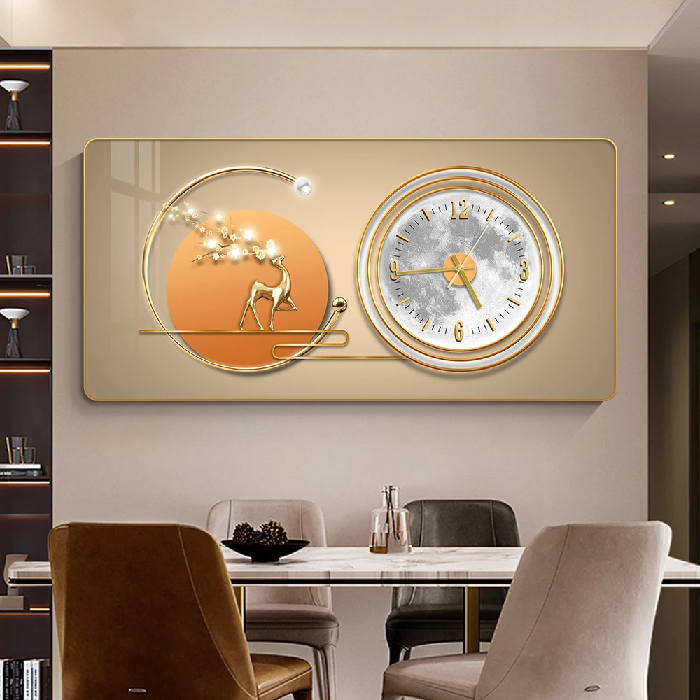 Luxury Crystal Porcelain Painting Calendar Wall Clock Living Room Dining Room Bedroom Creative Decorative Painting Wall Clock
