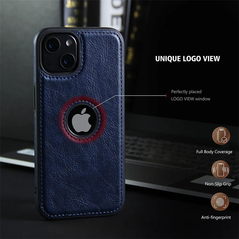 Business Leather Soft Phone Case for iPhone 16E 16 15 14 13 12 11 Pro Max XS Max XR Ultra Thin Cover For iphone 16Plus View LOGO