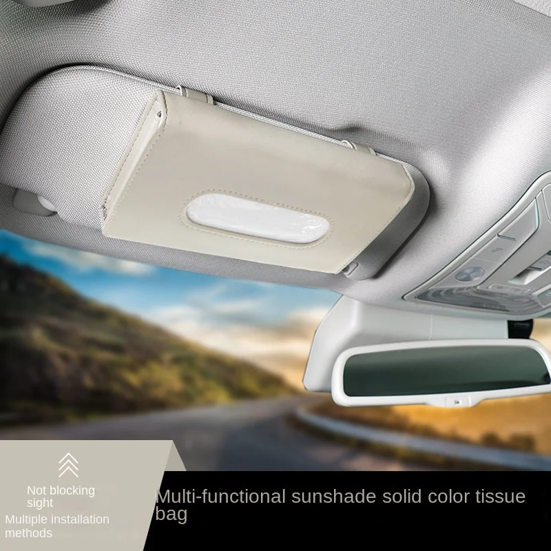 New PU Leather Car Sun Visor Suspension Tissue Box Bracket Car Tissue Box Car Interior Storage Decoration Accessories