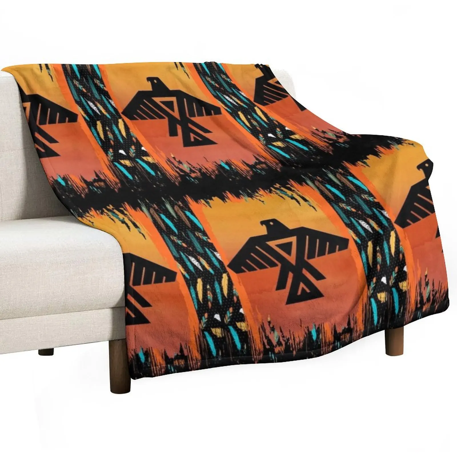 

Eagle-Native American With Tribal Pattern Border Throw Blanket All Weather Soft Throw Blanket for Sofa