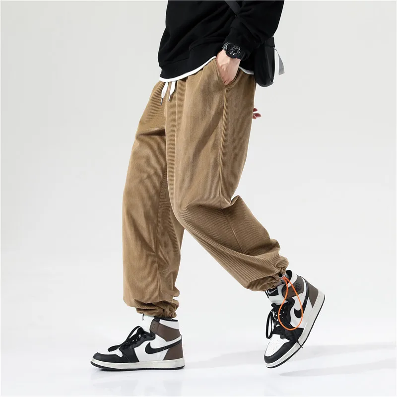 

Corduroy Casual Pants Men's Summer 2024 Vintage Loose Fit Spor Sweatpants Youthful Breathable Polyester Fiber Long Trousers