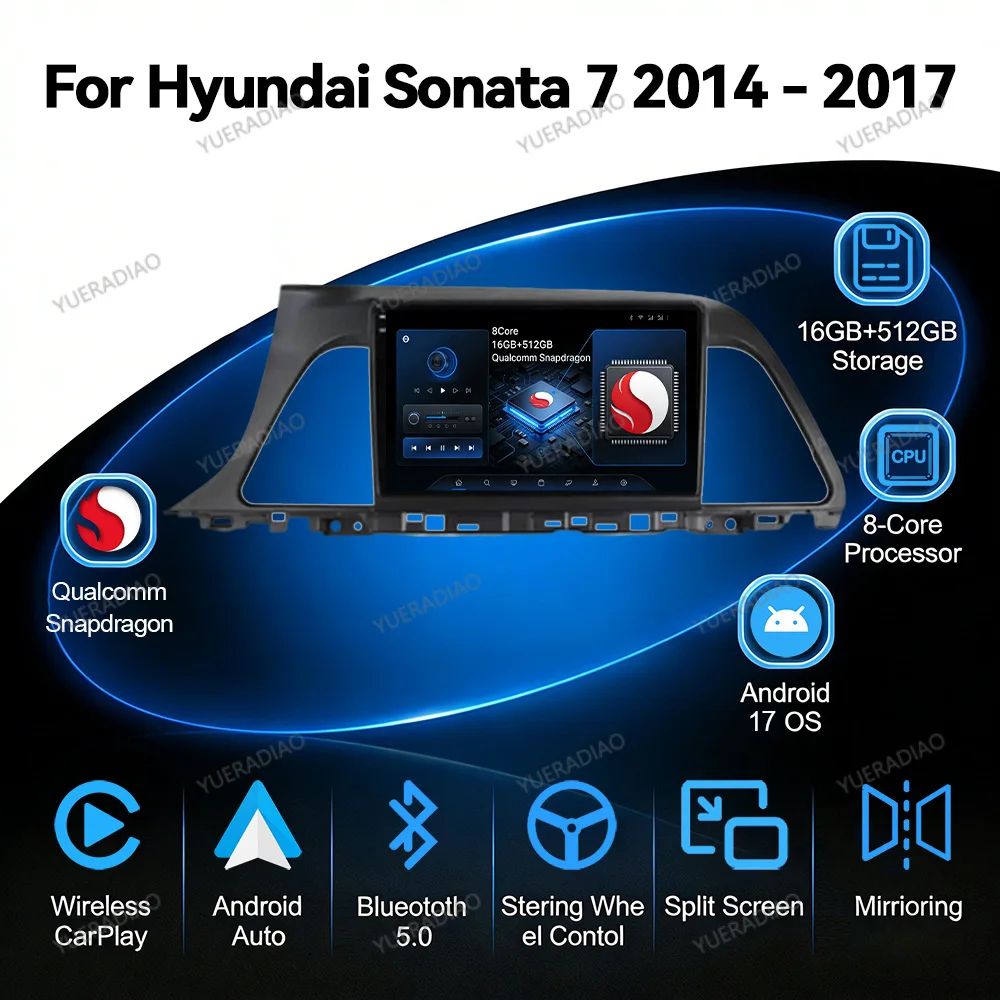 Android 17 Car Radio For Hyundai Sonata 7 LF 9 2014 - 2017 GPS Stereo NAVI Gation Viedo Player 2DIN Wireless Carplay Auto BT DSP
