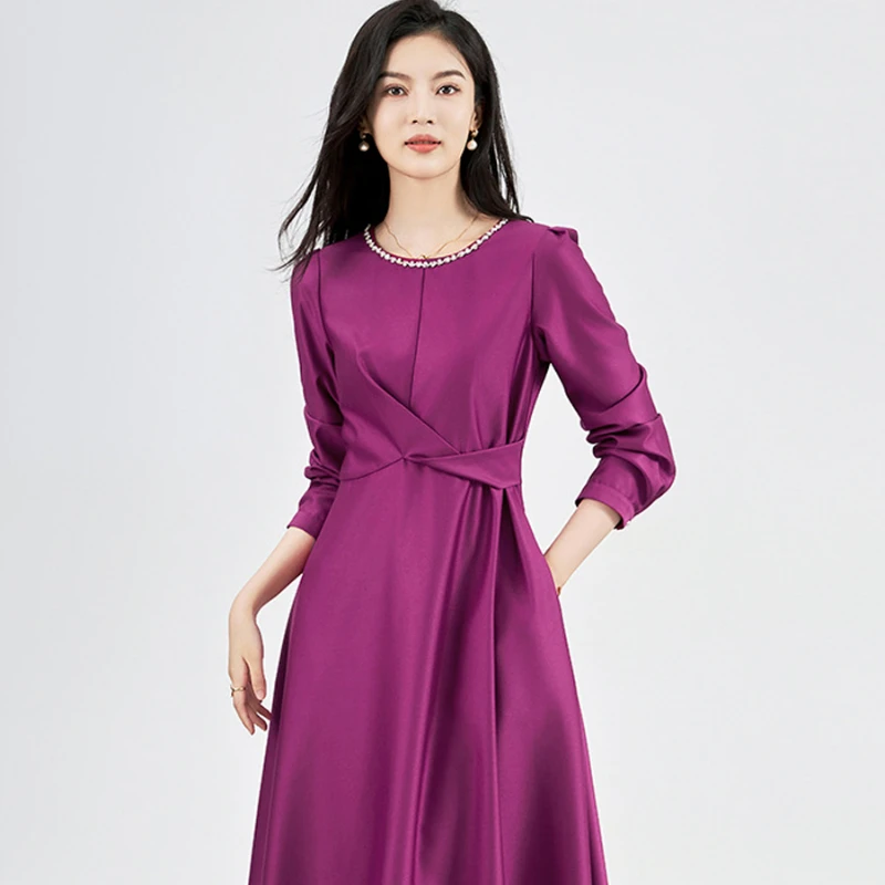 Large size dress dress heavy nail drill design sense of femininity and age reduction foreign air rose red dress