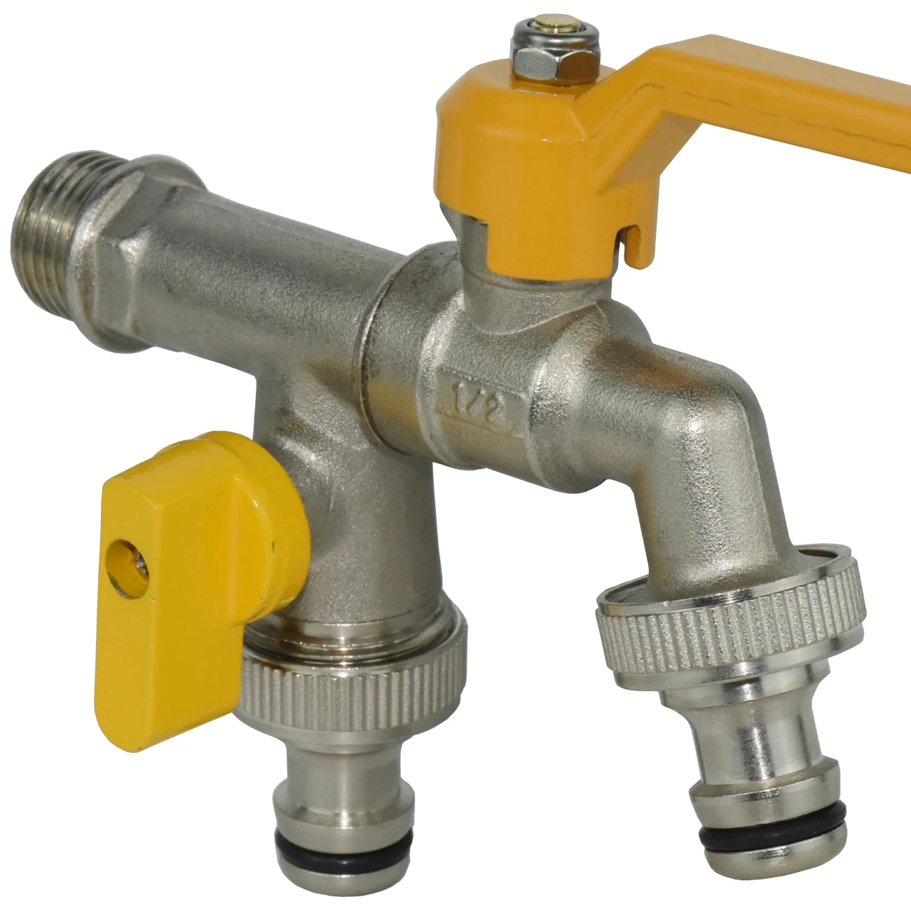 Tap Valve Faucet 1/2'' Garden Lever Water Ball Valve w/ Connector Double / One Outlet Frost-proof for IBC Water Tank Hose