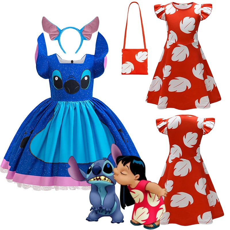 

Kids Girls Cosplay Disney Lilo&Stitch Leaf Princess Dress Short Sleeve Costume Anime Children Summer Hawaiian Lilo Casual Dress