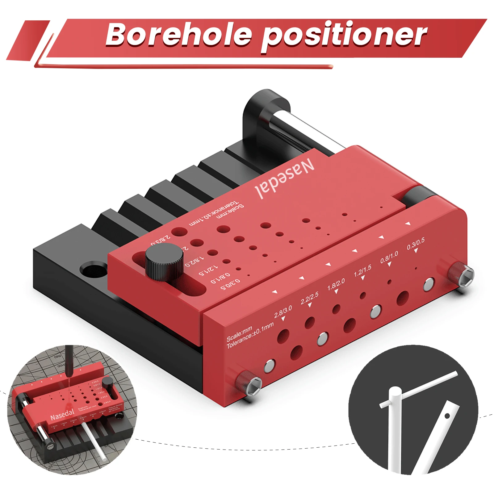 Nasedal Updated Borehole Positioner Precision Round Bar Drilling Guide Fixture Round Rod Center Locator Jig Auxiliary Tool for Gundam Military Scale Model Building DIY Craft Hobby Model Making Drilling Working Accessory