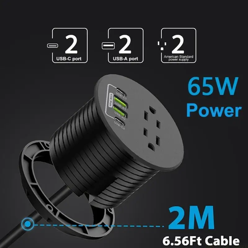 M5TD Lock Embedded Power Strips Desk Socket 2AC 4 USB Port 65W Fast Overcurrent Protections For Office Home Use