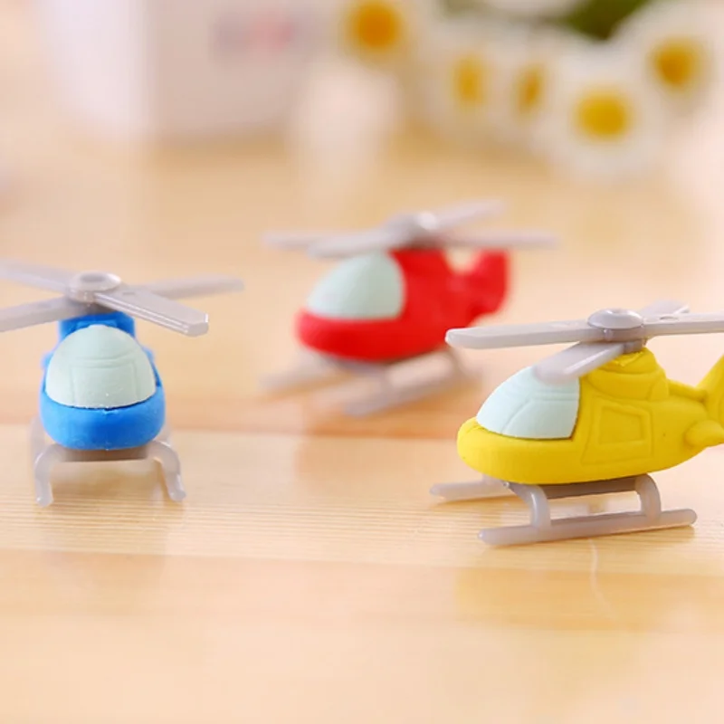 3 Pieces/lot Creative Cartoon Helicopter Shape Eraser Student Stationery Christmas Prize Gift Reward Kawaii Eraser Wholesale