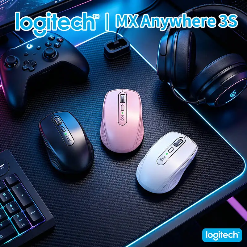 High-Precision Logitech MX Anywhere 3S - 8K DPI Darkfield, MagSpeed Scroll, Silent Click, USB-C Charge for Travel
