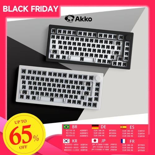 Akko 5075B a través de Barebone Kit 75% RGB intercambio en caliente 4500mAh USB-C/2,4G/BT 5,0 Kit de bricolaje para juegos mecánicos personalizados inalámbricos con perilla