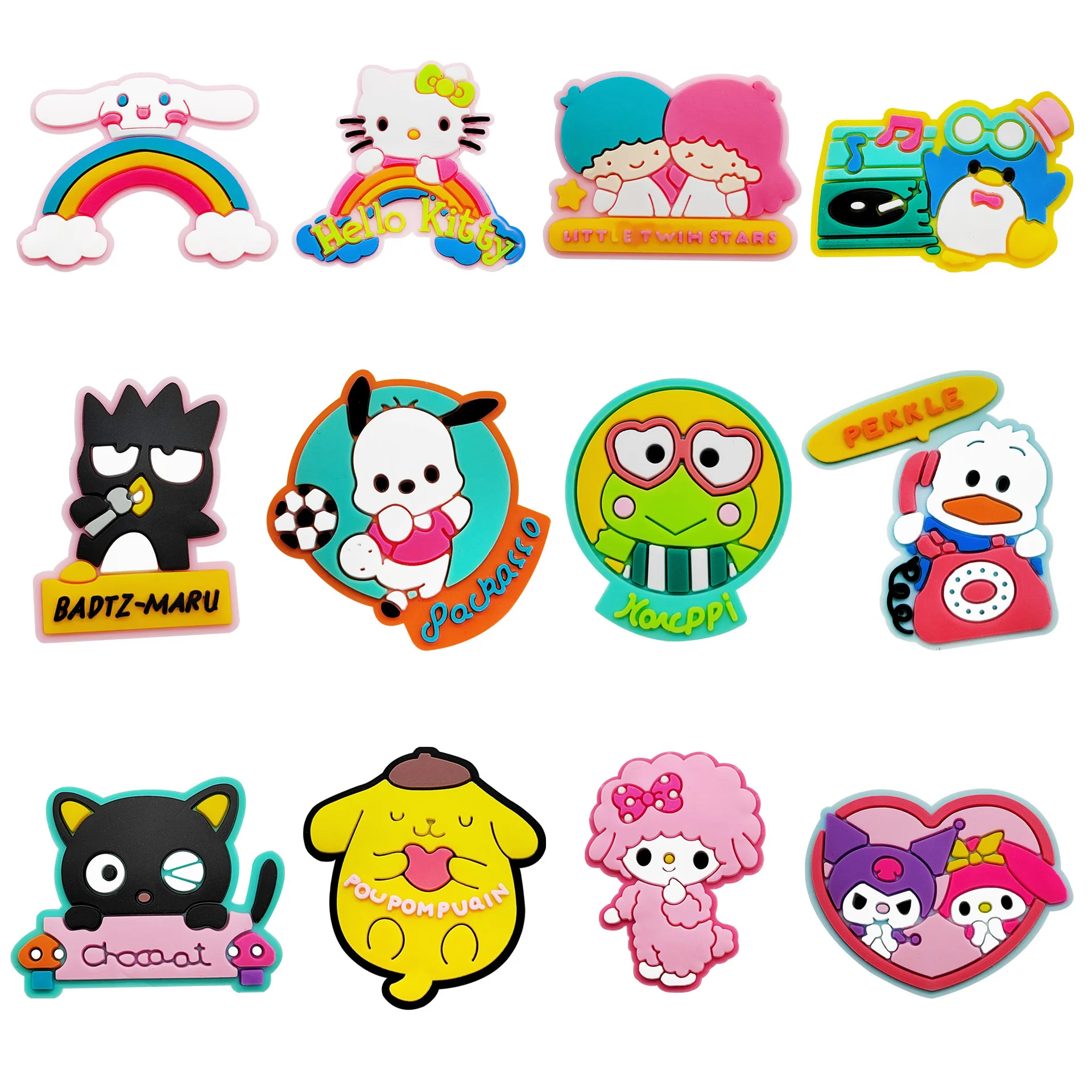 

Cartoon Cute Sanrio Serie Clogs DIY Hello Kitty Shoe Flower Decorative Buckles Detachable Soft Rubber Shoe Charms Children gift