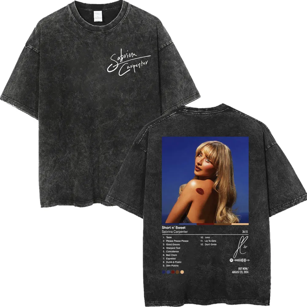 Sabrina Carpenter Album Poster Graphic T Shirt Men Women High Quality Vintage Washed T-shirt Summer Casual Loose Cotton T-shirts