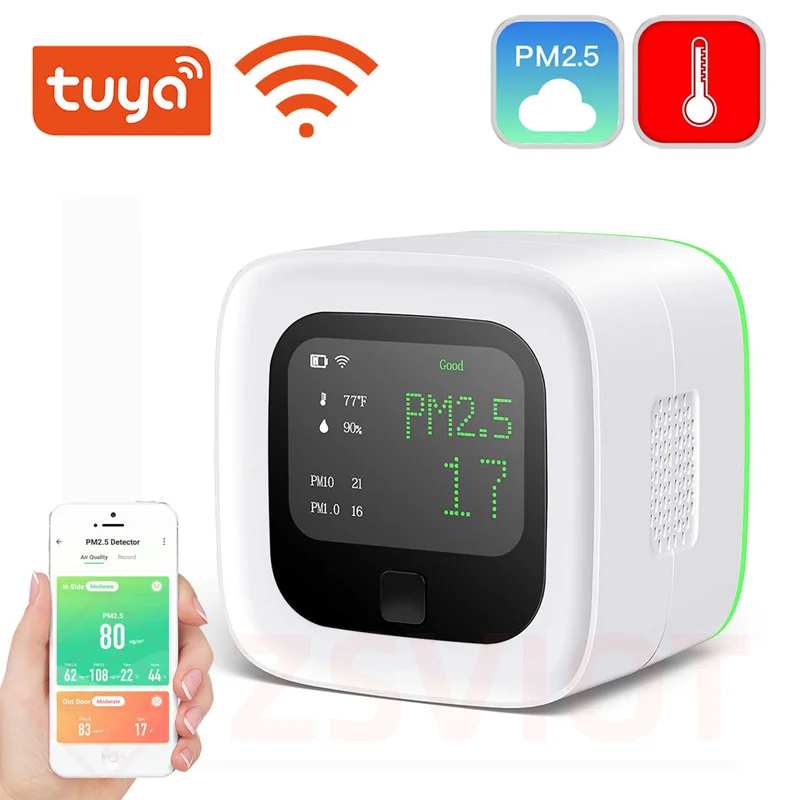 

Tuya Intelligent WiFi PM2.5 Air Detector Indoor Air Quality Monitor Siren with Temperature and Humidity Sensor Smart Life App