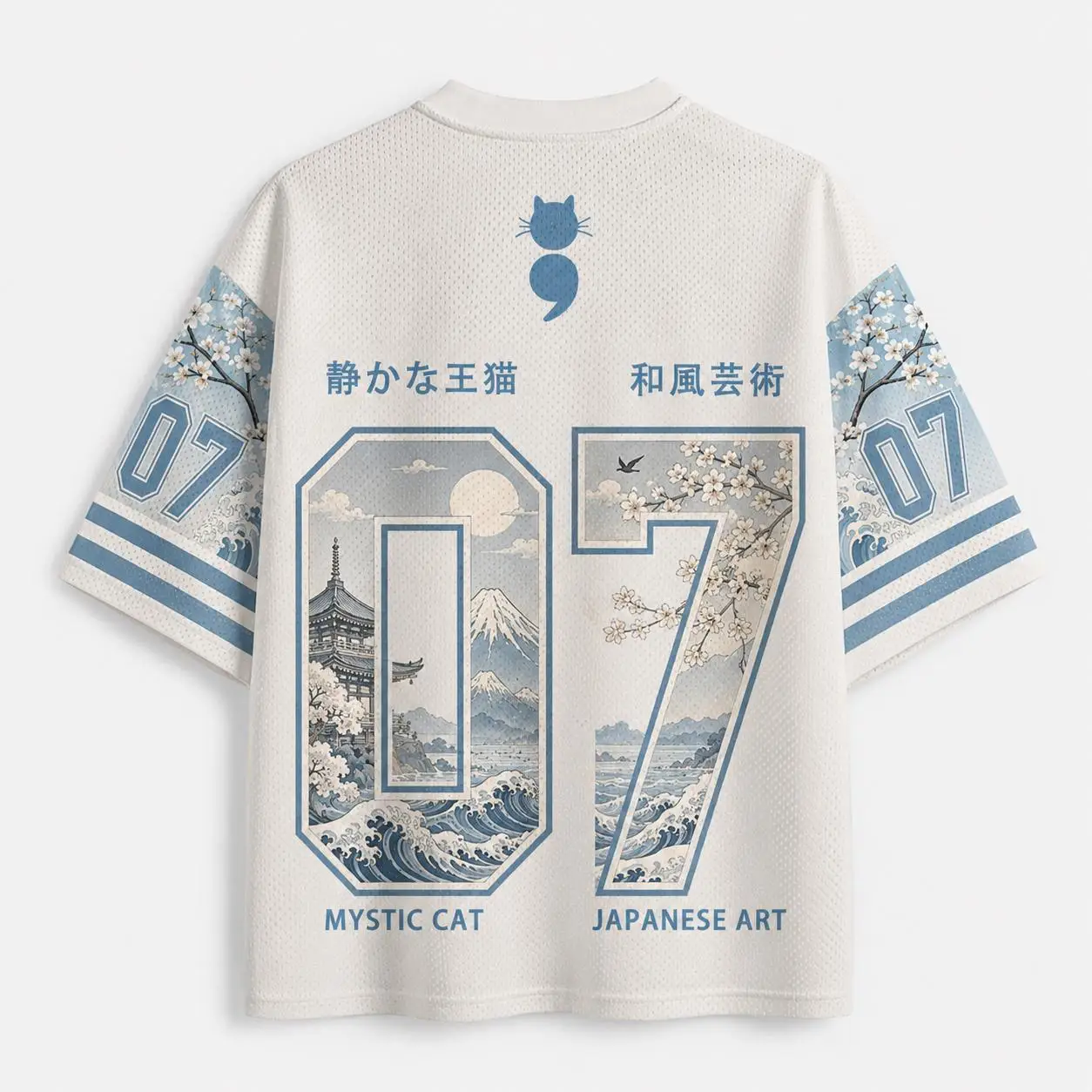 Sommermode, japanische Katze, Kirschblütenbaum, Blick auf den Fuji-Berg, 3D-Druck, Outdoor, Freizeit, Sport, Fitness, V-Ausschnitt-T-Shirt – Detail 4