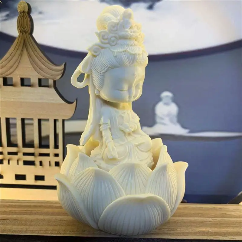 New Q Version Lotus Tathagata Carved Statue Cute Character Model Home Desktop Decoration Accessories Gift Statue