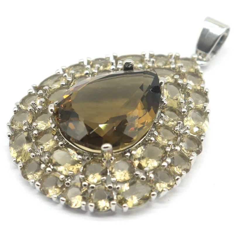 SheCrown 48x30mm Highly Recommend Pink Kunzite Green Peridot Smokey Topaz Ladies Dating Silver Pendant