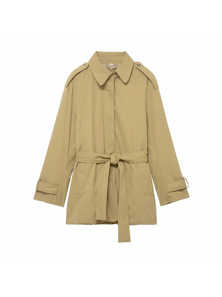 

Новый женский плащ, осенний стиль, хаки, с длинным рукавом и поясом, простой стиль, уникальный плащ в британском стиле