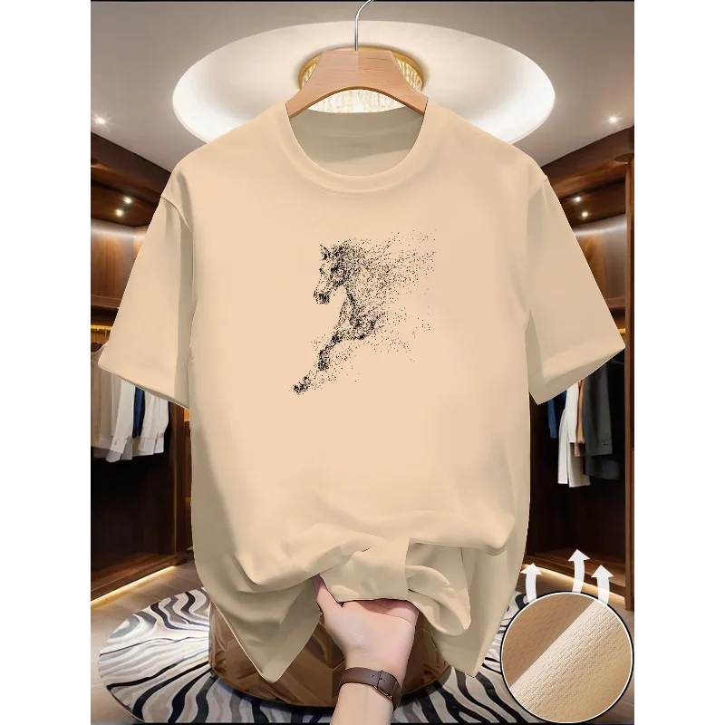 Men's running T-shirt, spring/summer Pegasus Steed printed T-shirt, quick drying short sleeved breathable sports T-shirt