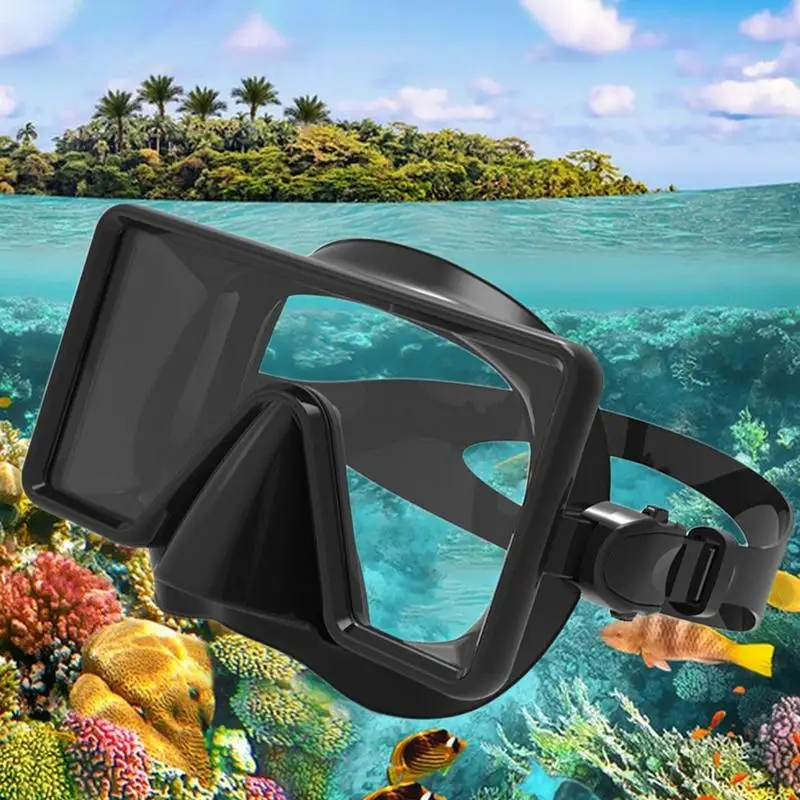 Diving Goggles Adult Tempered Glass Clear Vision Silicone Scuba Goggles Waterproof Diving Goggles Comfortable Large Frame