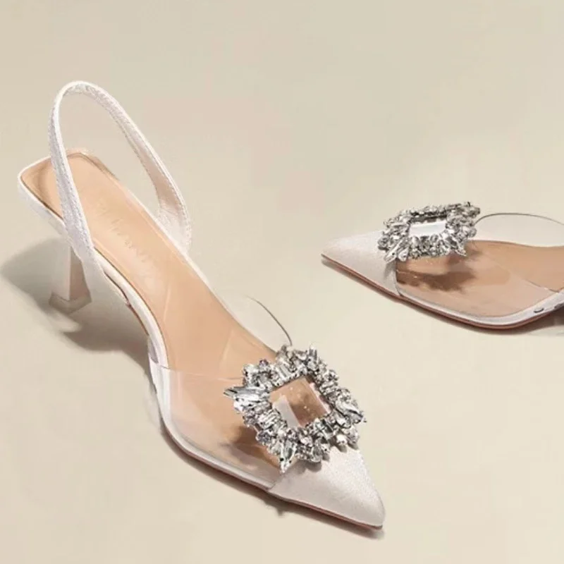 New Seasonal Crystal Square Toe Pointed High Heels Comfortable Transparent Solid Color Pointed Women's Sexy High Heels view 2