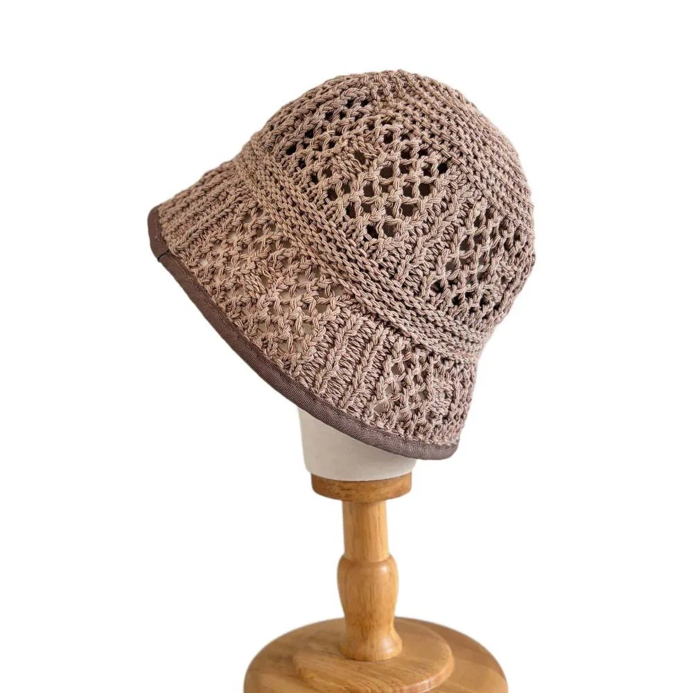 

Elegant Temperament Knitted Bucket Hat Hollow Out Anti-UV Sunshade Basin Cap Breathable French Style Sun Protection Cap Women