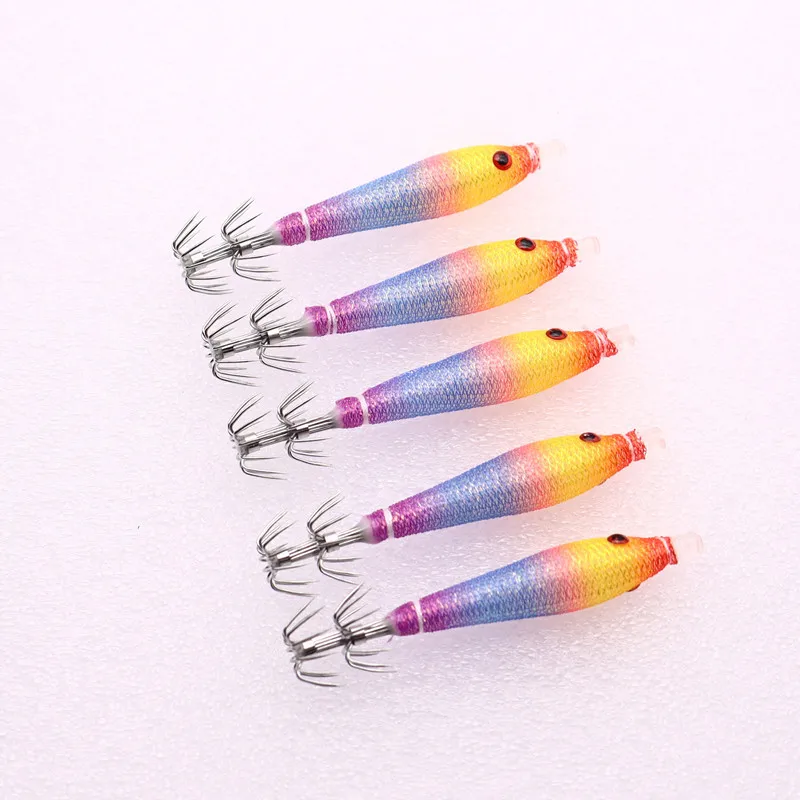 5pcs/bag 68mm UV Blowing Cloth Roll Luminous Tube Fishing Octopus Jig Wood Shrimp Bait Squid Hook pesca Fishing Explosion Hook