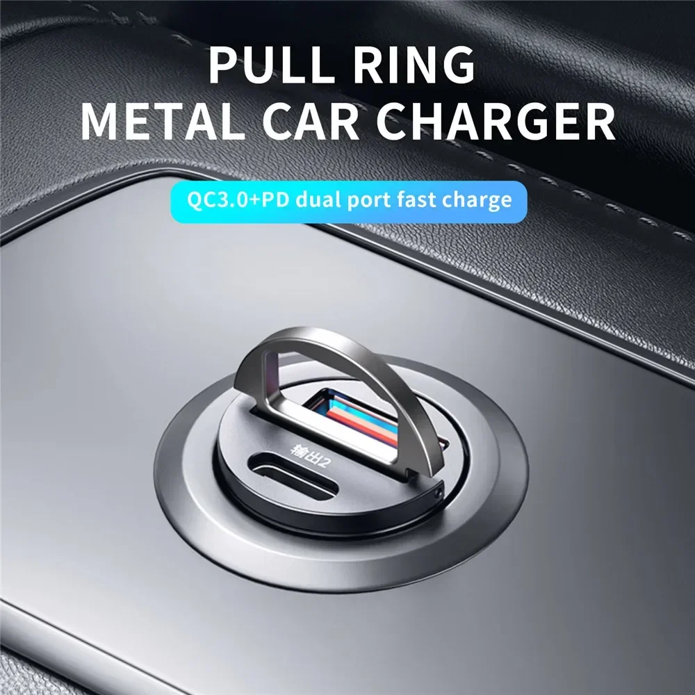 Mini 100 W PD QC Pull Ring Schnelle Lade Auto Ladegerät USB C Auto Telefon Ladegerät Adapter Für iPhone 13 12 Xiaomi Samsung Huawei