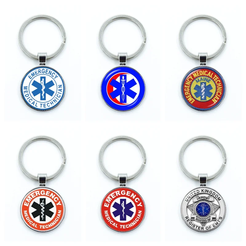 Emergency Medical Technician Paramedic Symbol Glass Pendant Keychain Jewelry Charm Bag Souvenir Key Ring