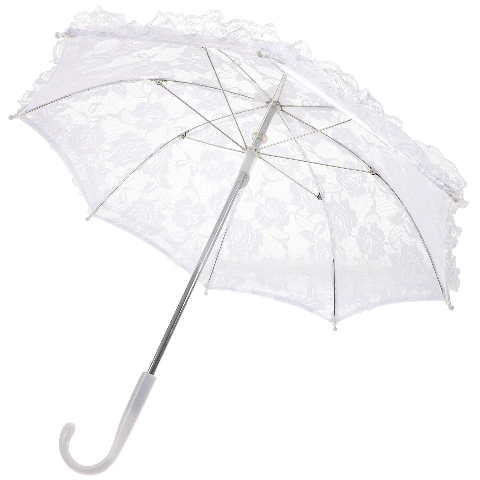 

Lace Umbrella Props White Decorative Small Wedding Parasol Vintage Folding Party Sunscreen Photo Bridal Accessories