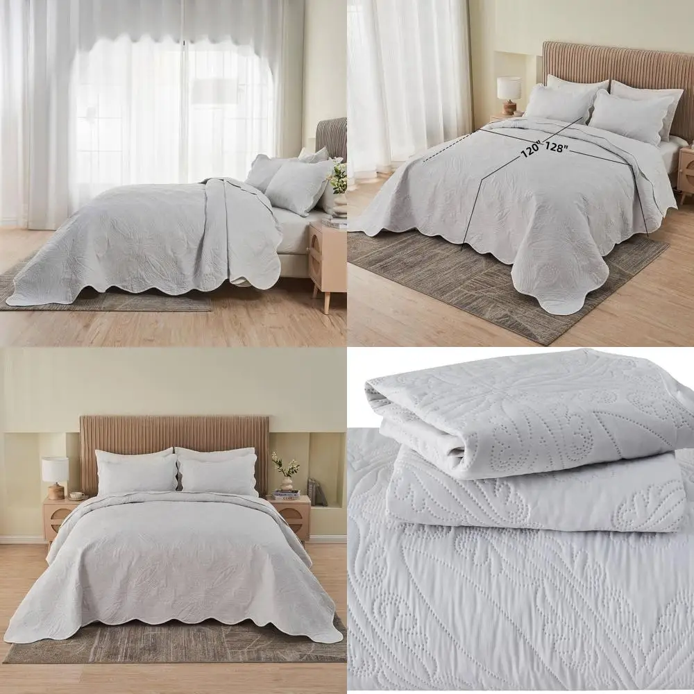 

Ультрамягкий комплект стеганых покрытий размера «king-size», 128x120, 3 предмета, 1 одеялом и 2 наволочками, белый для высокого короля или Ca