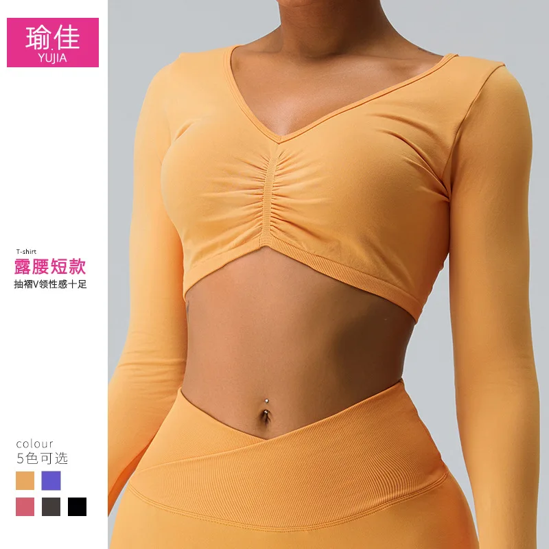 YJ-Autumn and Winter Seamless Yoga Clothing Top Women's Slim Slimming and Short Long SleeveTT-shirt Quick-Drying Sports Workout