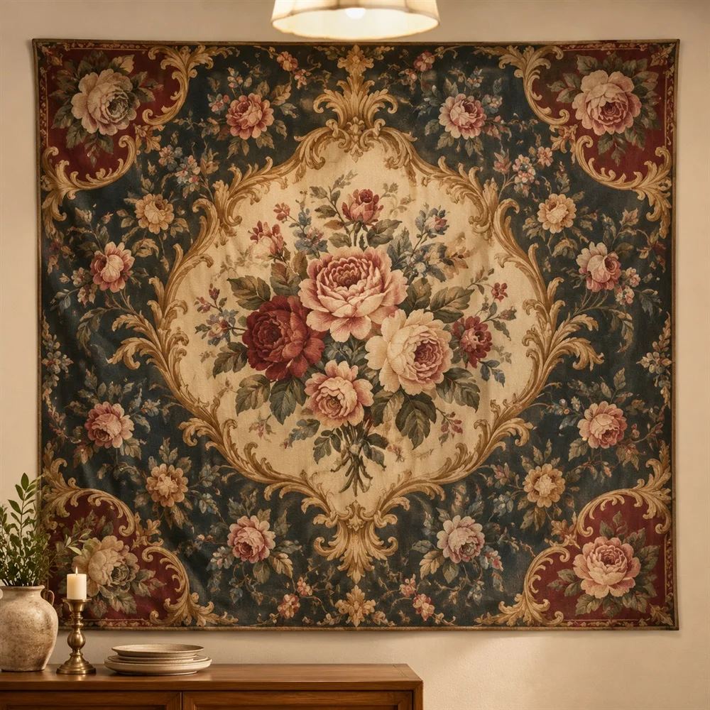 VIKAMA European Wallpaper Floral Tapestry Wall Hanging, European Wall Decor Tapestries for Bedroom Nursery Kids Room Living Room