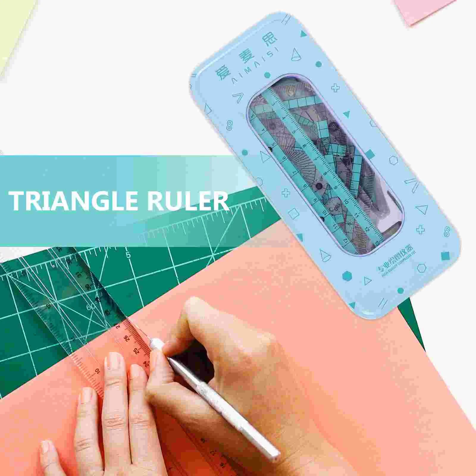 Juego de reglas, Kit triangular, transportador de geometría escolar, papelería para estudiantes, brújula, dibujo para niños, accesorios de plástico portátiles