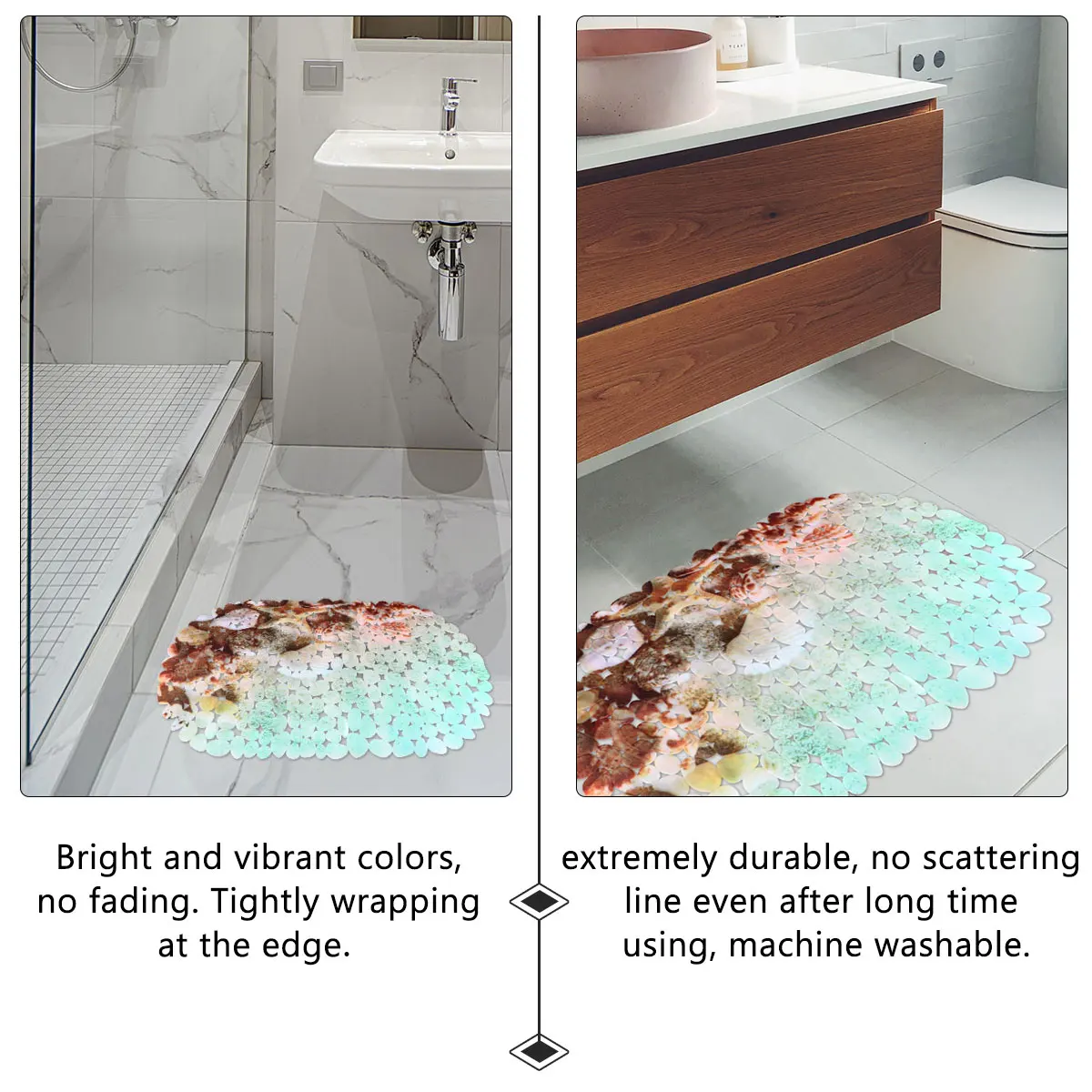 

Modern Beach Style Bathroom Non-Skid Waterproof Pvc Floor Mat Printed Bath Rug Anti-Slip Dots Bright Color Machine