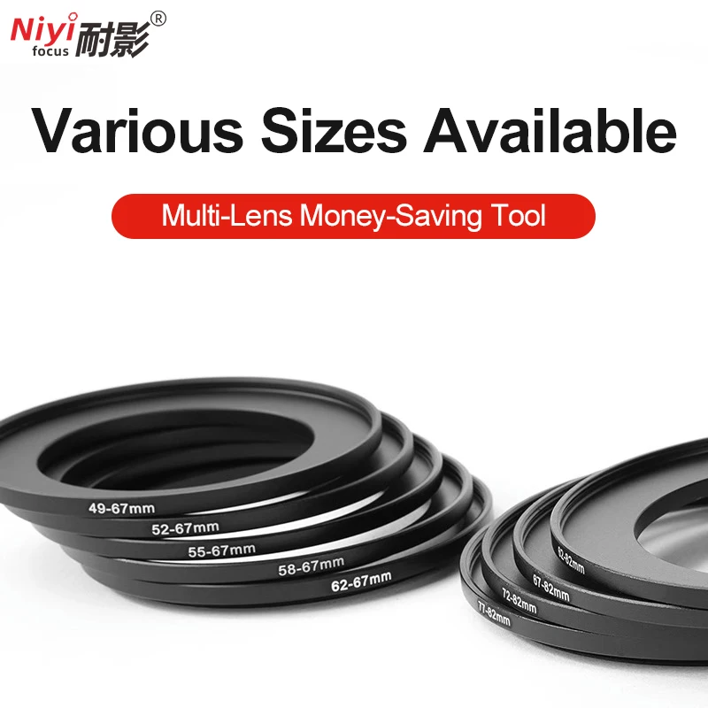 Camera Lens Filter Adapter Ring Metal Step Up Down Ring 37 46 52 55 58 62 67 72 77 82mm Suitable for UV ND CPL ND Lens Adapter