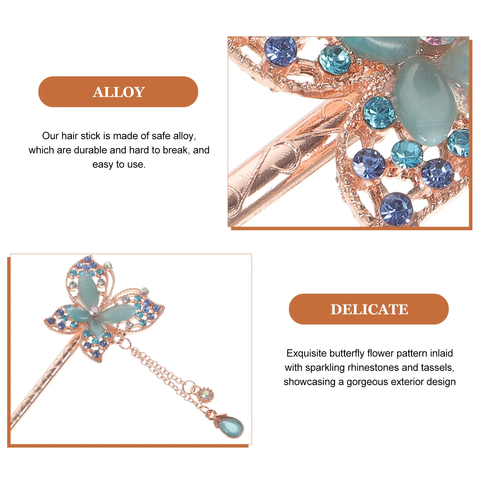 

3pcs Retro Hairpin Step Shaking Butterfly Clips Colorful Alloy Pins Cute Buns Decorative Hair Fork for Long Hair Women
