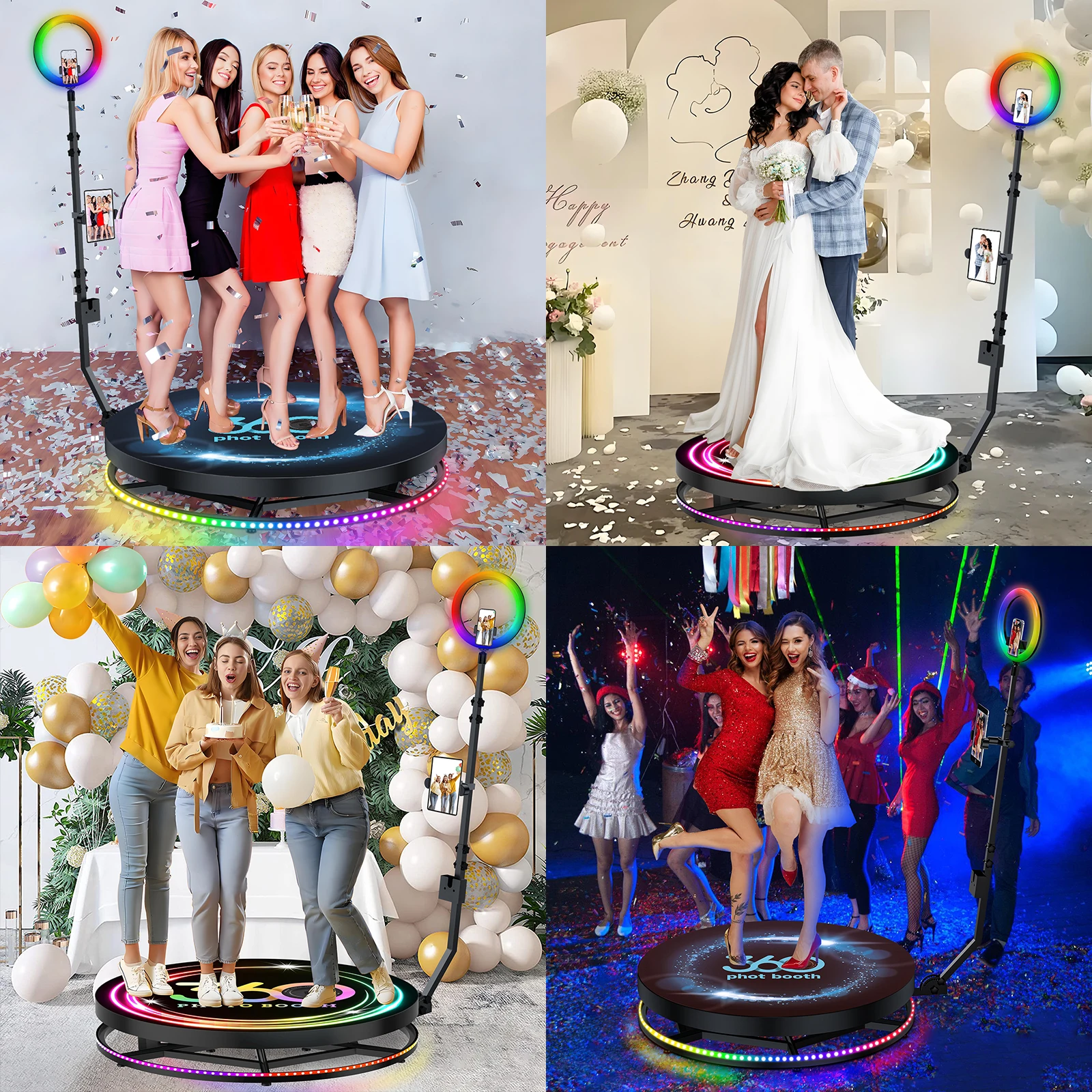 Macchina per cabina fotografica 360 con rotazione automatica, telecomando e luce ad anello - Cabina fotografica portatile 360 con flight case inclusa,