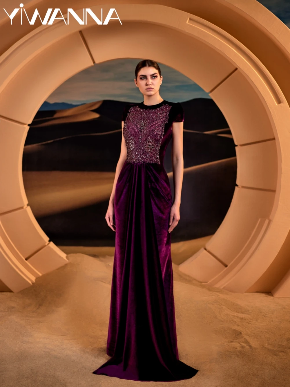 

Блестящее бархатное платье для матери невесты с бисером на свадьбу, скромное вечернее платье с короткими рукавами и одним вырезом, прямое платье по индивидуальному заказу