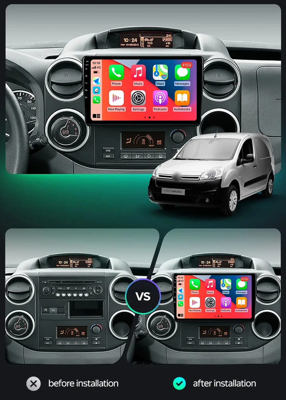 Android 14 Carplay For Citroen Berlingo 2 B9 Peugeot Partner 2008 2009 2010 -2022 Multimedia Car Radio Player DSP WIFI+4G Stereo