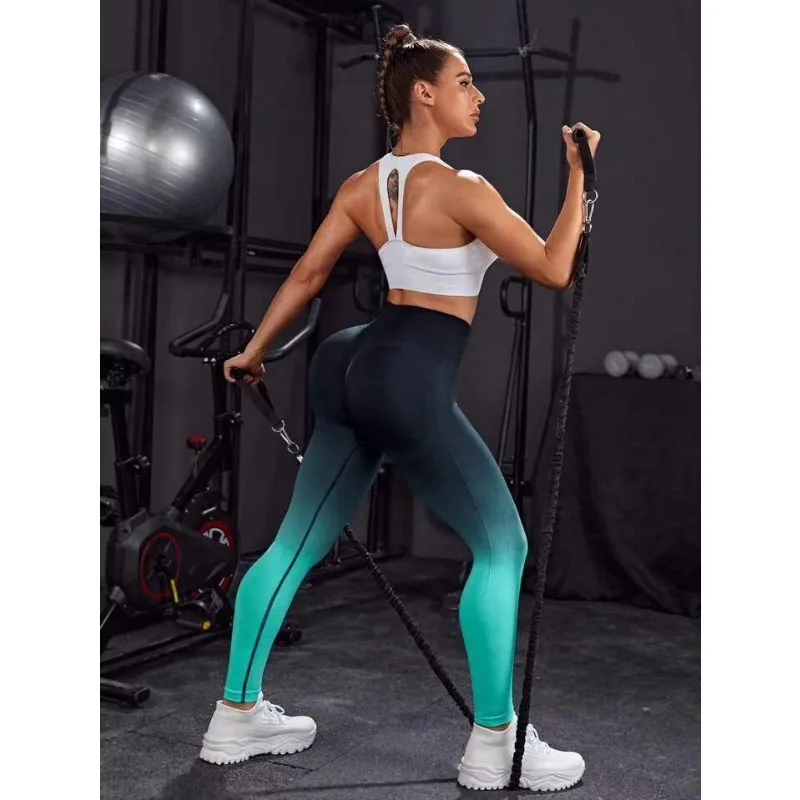 Seamless Gradient Yoga Leggings Women Fitness Leggings Gym High Waist Butt Lift Knitting Fashion Sports Cycling Tights