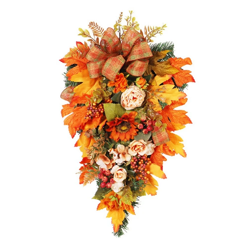 

Autumn Imitation Flower Peony Wreath Harvest Festival Garland Sunflower Door Hanging Wall Hanging Thanksgiving Decorations 55cm