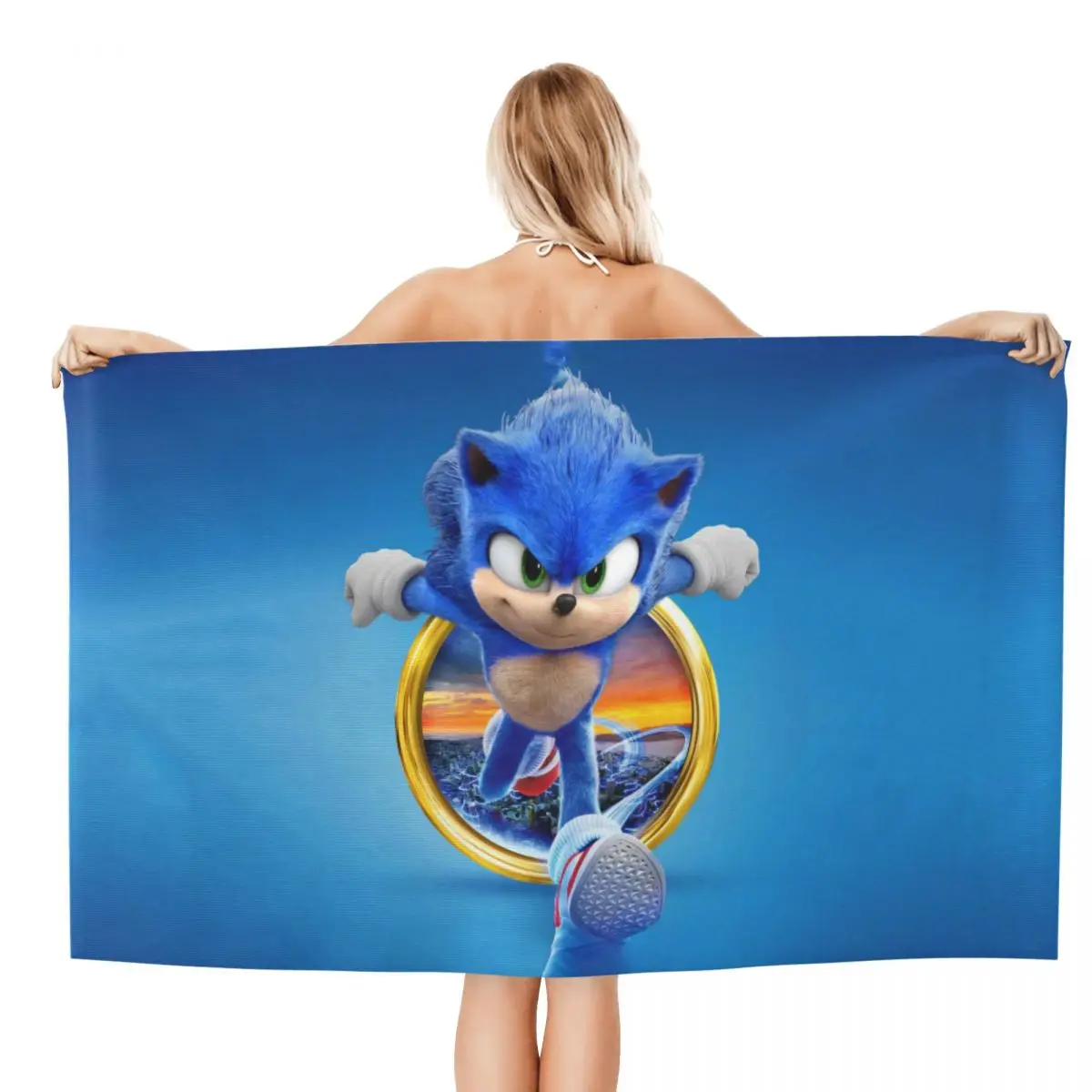 Custom S-Sonics The Hedgehog Movie Beach Towel Quick Dry Cartoon Game Super Soft Microfiber Bathroom Sauna Towels