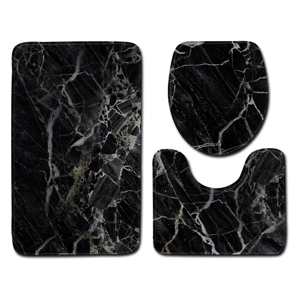 3pcs Marble Pattern Bath Mats Anti Slip Bathroom Mat Set Washable Toilet Seat Lid Cover Pedestal Rug Set Home Decor