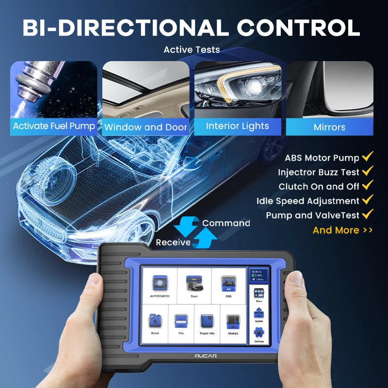 MUCAR VO7S/VO7 OBD2 Ferramenta de Diagnóstico do Sistema Completo para Todos os Carros, Codificação ECU, Teste Ativo, Scanner Livre Bi-Direcional,