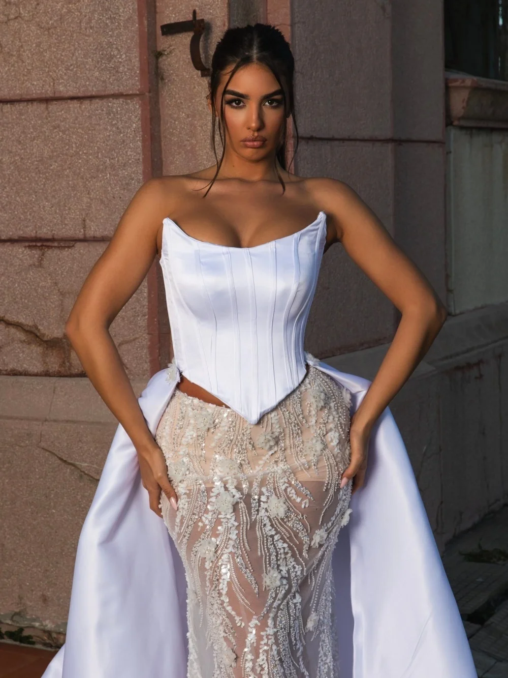 Stylish Strapless Two-Piece Wedding Dress 2026 Romantic Satin-Overlay Bridal Gown Fashion Floor-Length Bridal Dress Robe De Mari