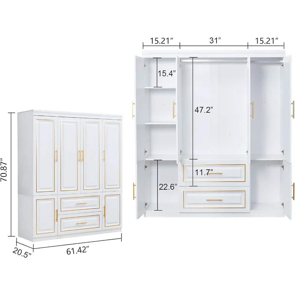 Armoire Wardrobe Closet, White Bedroom Armoires Wood Wardrobe Cabinet, Freestanding Tall Wardrobe Closet