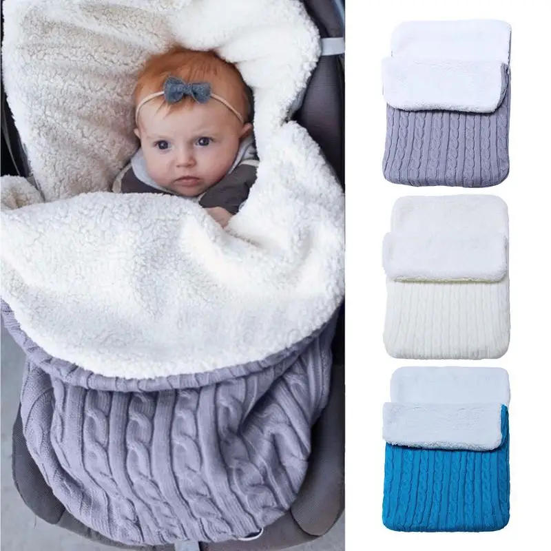 

Nursery Swaddling Blankets Soft Breathable Stroller Sleeping Bag Cold Weather Warm Wool Knitted Sleeping Blanket For Boys